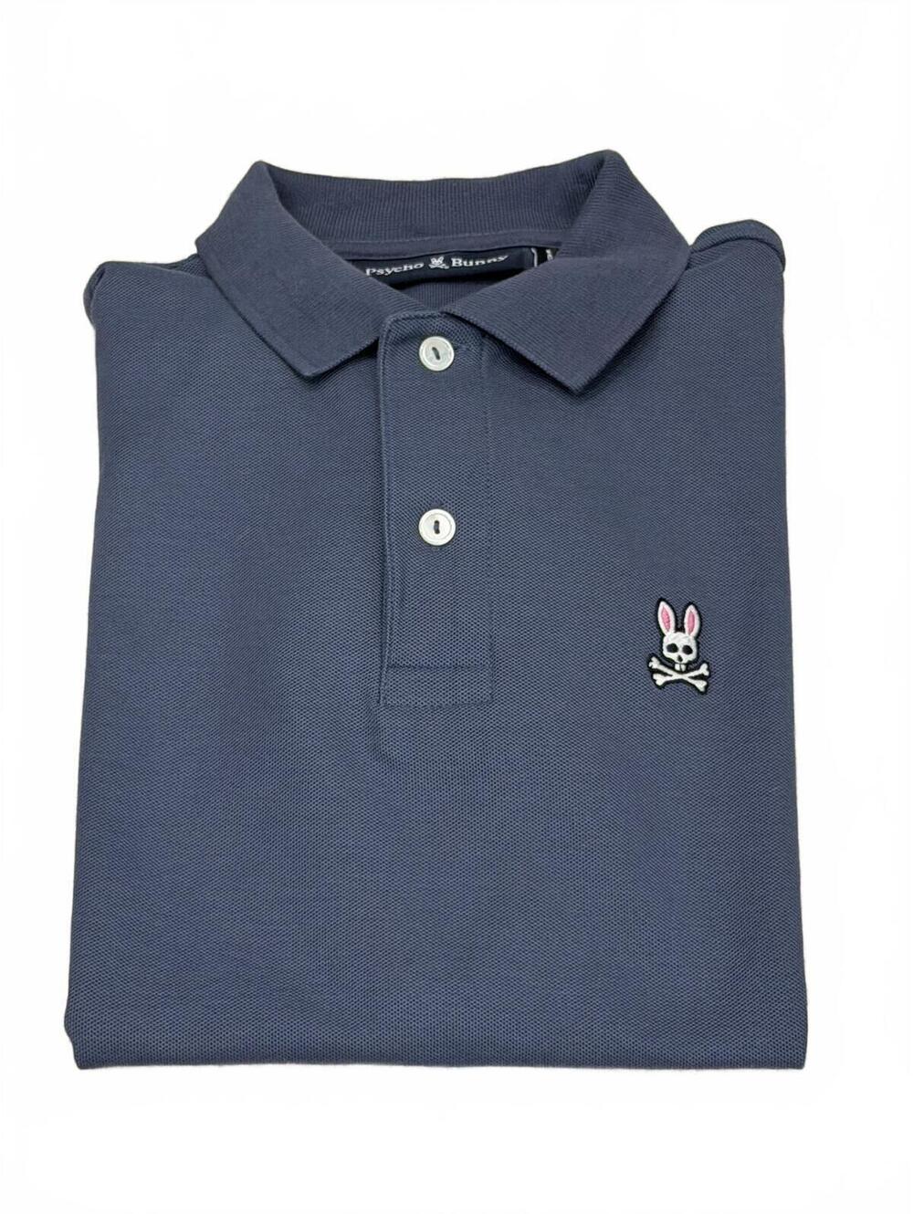 Psycho Bunny Kids Blue Grey Classic Pima Cotton Pique Polo Shirt Size 14